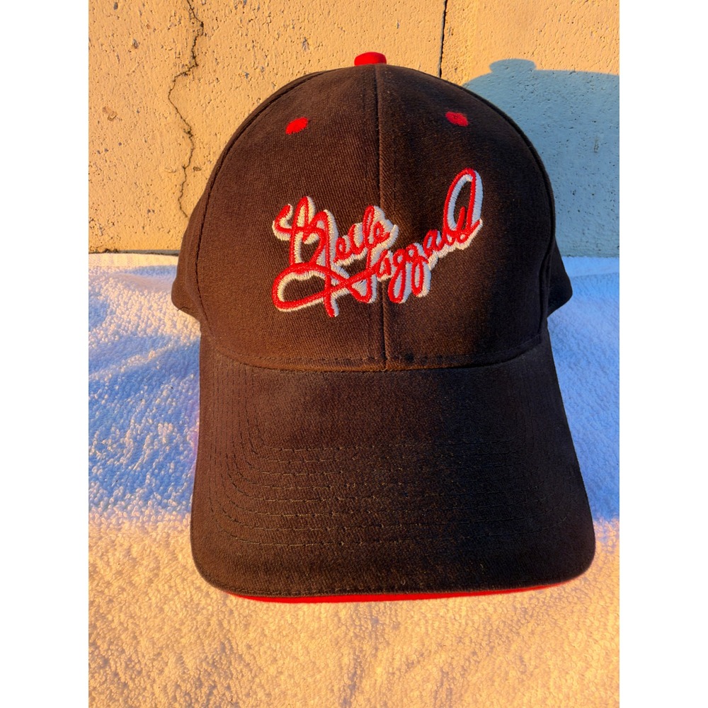 Merle Haggard Country Music Hat Black Red Embroidered Script Cap GL-845 OSFM